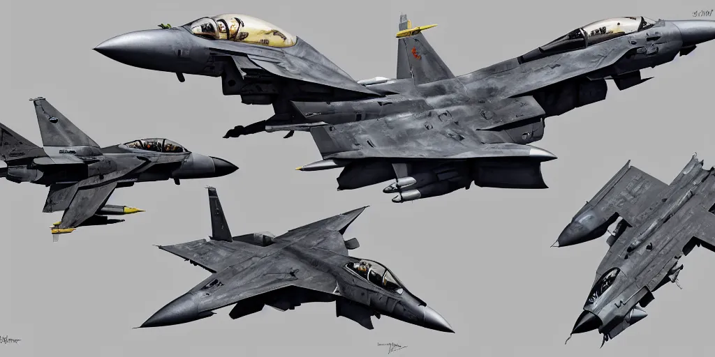 Image similar to concept art high resolution realistic rendering artstation fighter jet military equipment julien lepelletier
