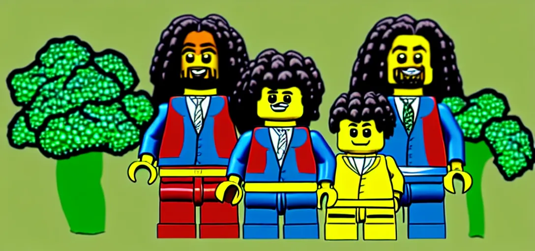 Image similar to lego snoop dogg and wizz khalifa surrounded by bunches of broccoli dean, roger digital art style