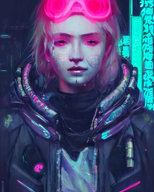 Image similar to detailed portrait Neon Operator Girl, cyberpunk futuristic neon, reflective puffy coat, decorated with traditional Japanese ornaments by Ismail inceoglu dragan bibin hans thoma greg rutkowski Alexandros Pyromallis Nekro Rene Maritte Illustrated, Perfect face, fine details, realistic shaded, fine-face, pretty face