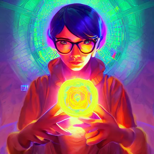 Image similar to skill magic geek inside matrix deepdream radiating a glowing aura stuff loot legends stylized digital illustration video game icon artstation lois van baarle, ilya kuvshinov, rossdraws,