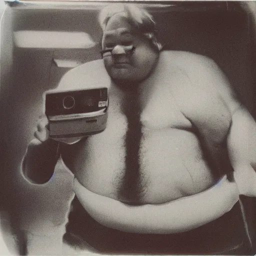 Image similar to polaroid portrait of a fat man by andy warhol. holga