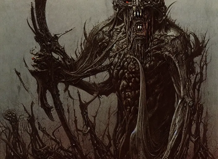 Image similar to demon berserker concept, beksinski, wayne barlowe, hr giger