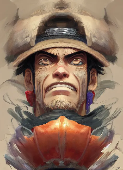 Image similar to a professional digital art of luffy, symmetrical facial features, intricate, concept art, sharp detail, smooth render, art style by Ruan Jia and Mandy Jurgens and Ian Spriggs and William-Adolphe Bouguerea