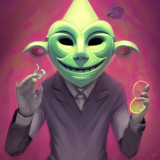 Image similar to a portrait of the happy mask salesman from majora's mask, art by lois van baarle and loish and ross tran and rossdraws and sam yang and samdoesarts and artgerm and saruei and disney, digital art, highly detailed, intricate, sharp focus, trending on artstation hq, deviantart, unreal engine 5, 4 k uhd image