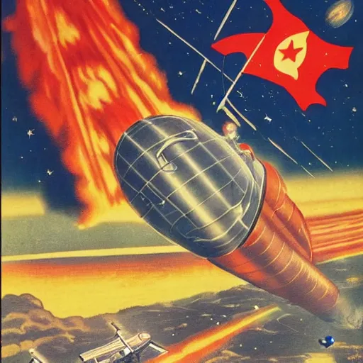 Image similar to [North Korean space mission, 1950 poster, very detailed, cinematic lighting, matte, sharp, photography]