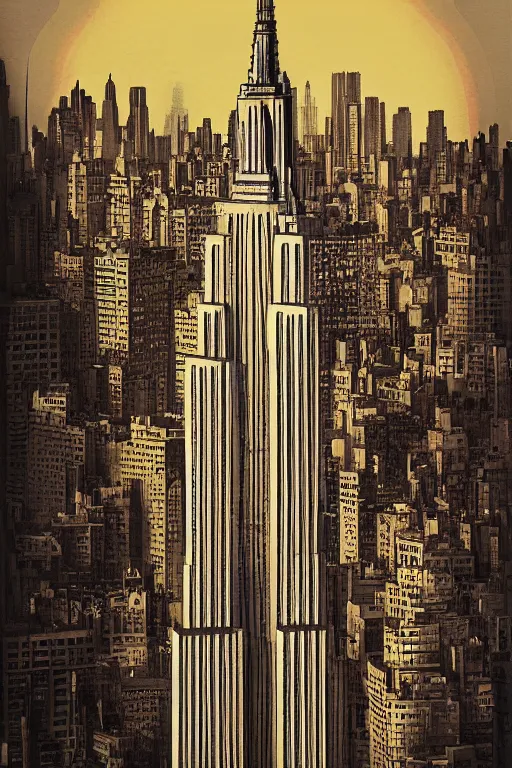 Image similar to The Empire state building in a parallel universe, designed by Antoni Gaudi, architectural illustration, CG Society