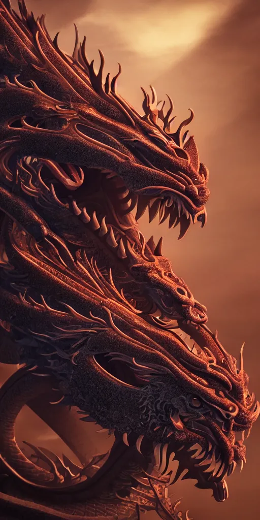 Image similar to a beautiful obverse portrait of a single huge chinese dragon, solid background, mechanical, metal, model design, fine texture structure, hyper detailed, perfect shadows, atmospheric lighting, 3 d render, the style of pascal blanche and sparth juan zigor samaniego, paul pepera pablo roldan, denoise, alone, 4 k hd