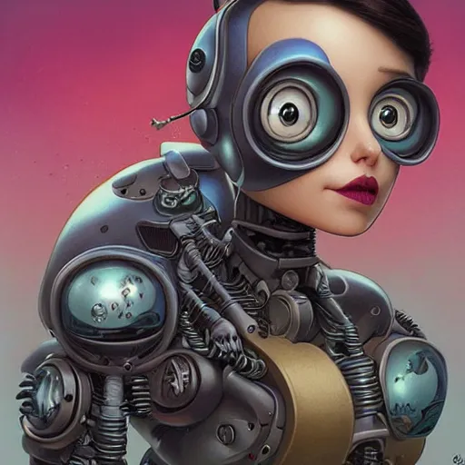 Prompt: Lofi portrait with robot, Pixar style by Joe Fenton and Stanley Artgerm and Tom Bagshaw and Tim Burton