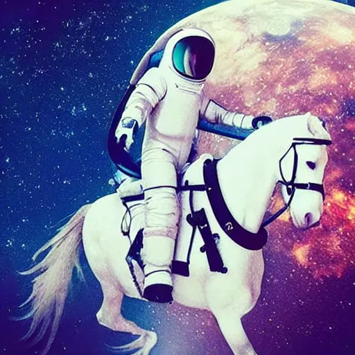Prompt: “ an dappled horse riding a horse in astronaut suit above venus cloud ”