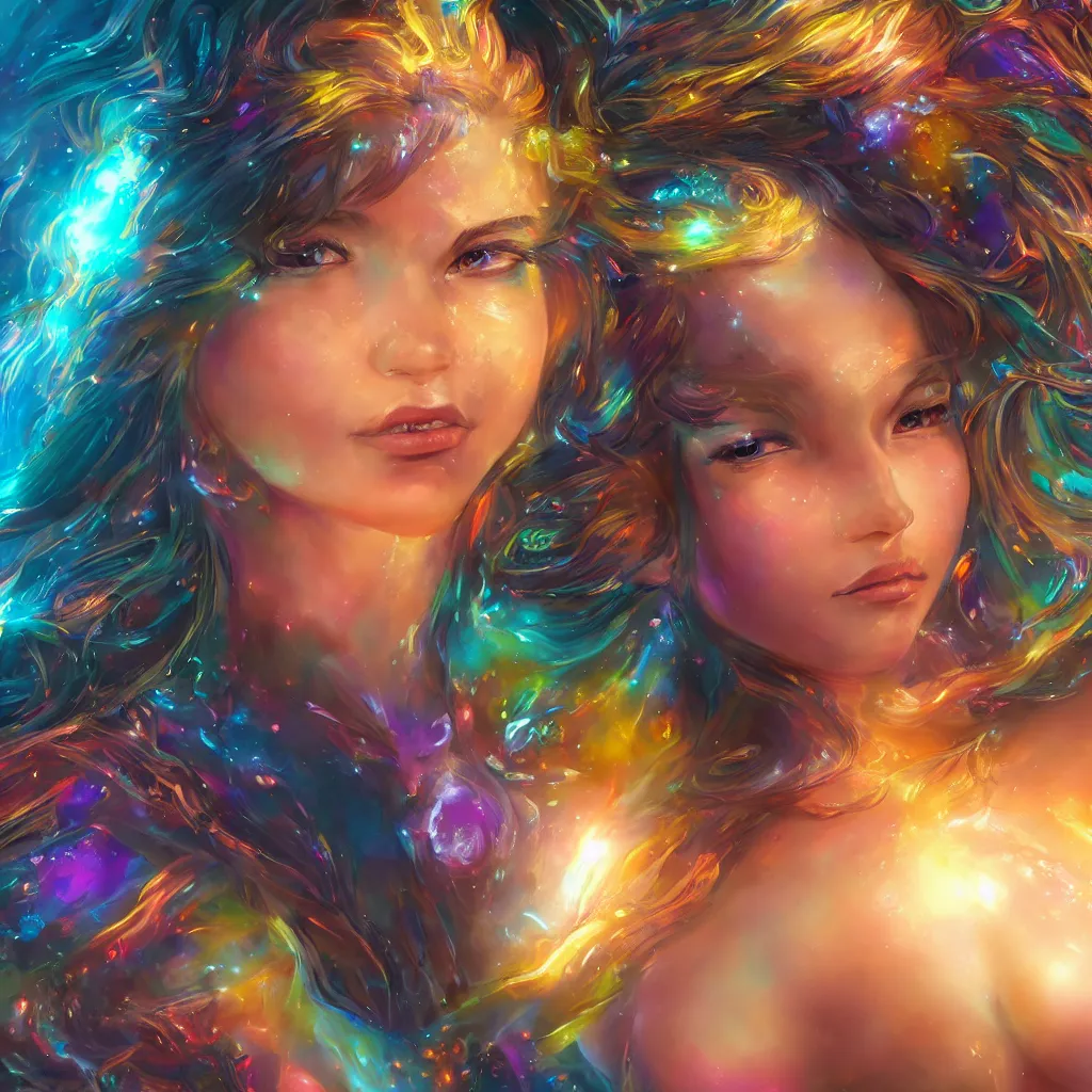 Image similar to highly detailed close up portrait of a celestial girl with a body made of cosmic energy, character art, studio lightning, bright colors, intricate, masterpiece, photorealistic, hiperrealistic, sharp focus, high contrast, Artstation HQ, DeviantArt trending, 4k UHD, Unreal Engine 5