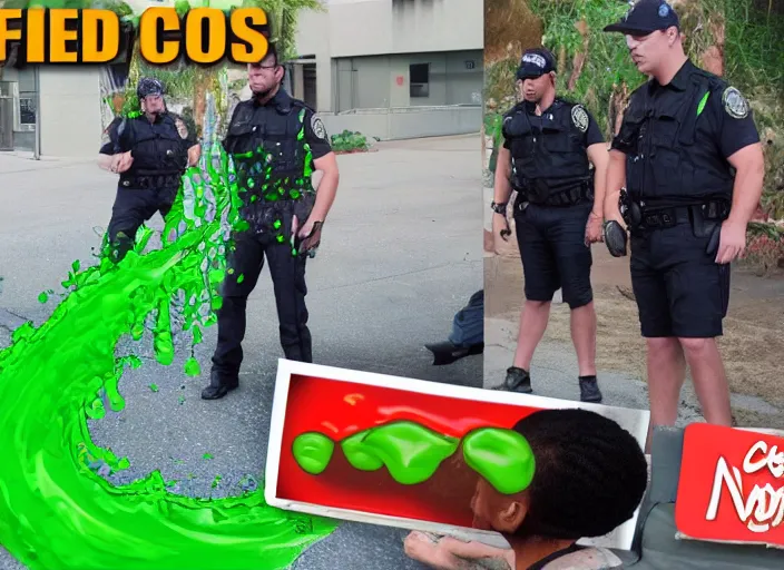 Image similar to the episode of COPS where everyone gets covered with nickelodeon slime hd