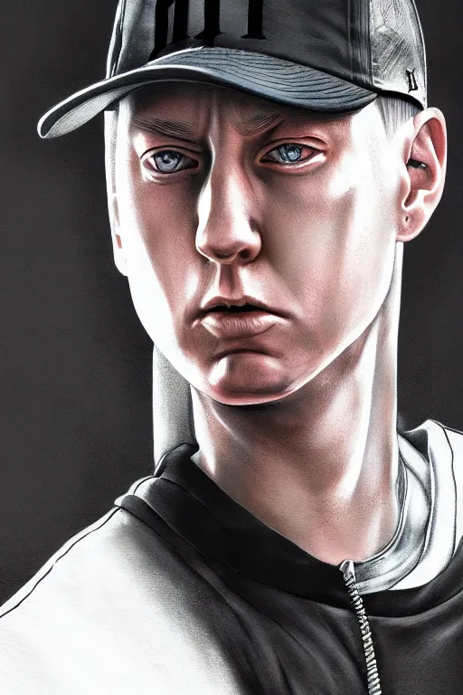 Prompt: eminem, manga cover art, detailed color portrait, artstation trending, 8 k, greg rutkowski