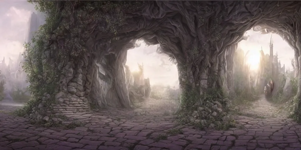 Image similar to beautiful matte painting of entrance to maze