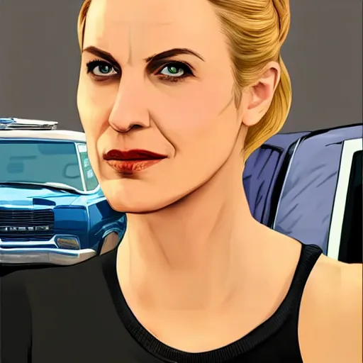 Image similar to Kim Wexler from Better Call Saul as a GTA character portrait, Grand Theft Auto, GTA cover art