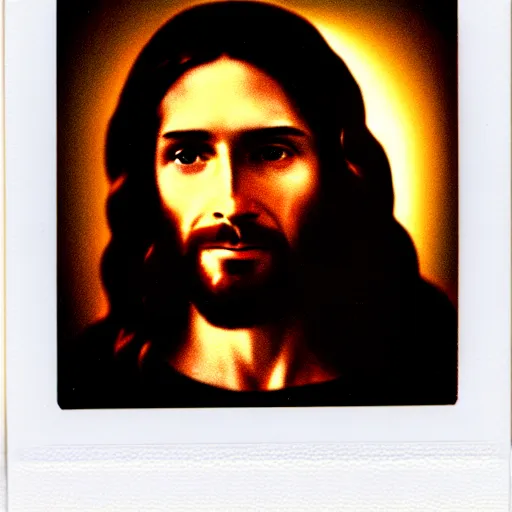 Image similar to polaroid photo of jesus christ, highly detailed, detailed facial features, glowing, 8 k