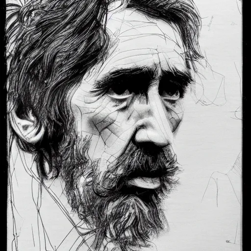 Prompt: a realistic yet scraggly portrait sketch of the side profile of a stern and sophisticated george harrison, trending on artstation, intricate details, in the style of frank auerbach, in the style of sergio aragones, in the style of martin ansin, in the style of david aja, in the style of mattias adolfsson