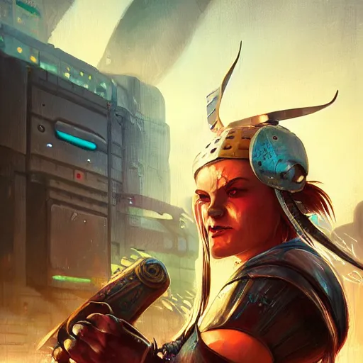 Image similar to cyberpunk viking helmet mask warrior goddess robot ninja fantasy, art gta 5 cover, official fanart behance hd artstation by jesper ejsing, by rhads, makoto shinkai and lois van baarle, ilya kuvshinov, ossdraws