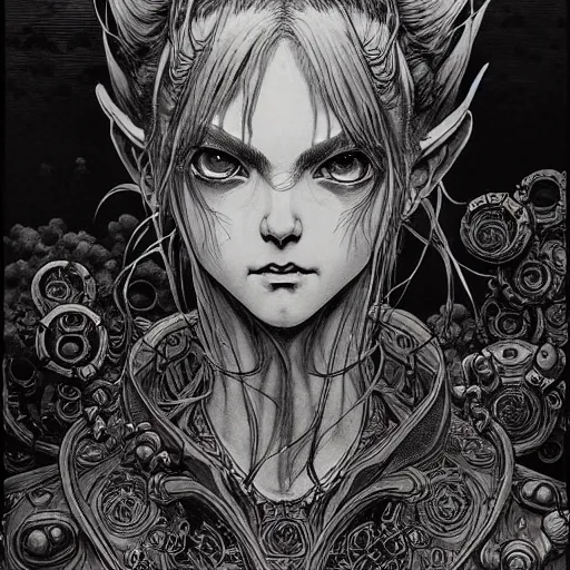 Image similar to prompt: World of Warcraft character portrait drawn Vania Zouravliov and Katsuhiro Otomo and Takato Yamamoto, inspired by Akira 1988 anime, magical and alchemical weapons, soft light, intricate detail, photorealistic style, intricate detailed oil painting, detailed illustration, oil painting, painterly feeling, intricate ink painting detail, sharp high detail, manga and anime 2000