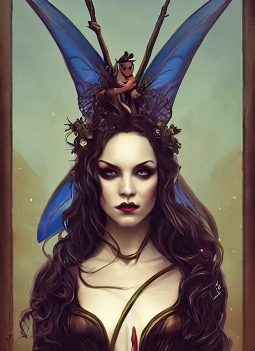 Image similar to tarot!!, fairy queen, fantasy medieval, no noise, elegant, concept art, sharp focus, beautiful face!!, digital art, smooth defined outlines!!, by Brom, trending on Artstation, Tom Bagshaw, Sargent