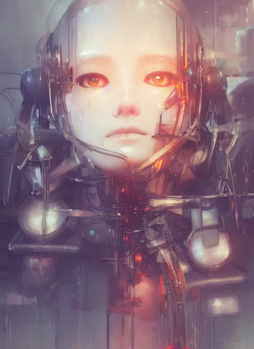 Prompt: matte painting, by yoshitaka amano, by ruan jia, by conrad roset, by good smile company, detailed anime 3d render of a female mechanical android, portrait, cgsociety, artstation, quirky mechanical costume and grand headpiece, surreal mystical atmosphere