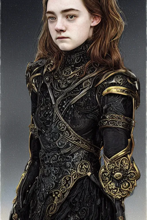 Prompt: a dark head and torso art nouveau portrait of a 16-year old girl who resembles Saoirse Ronan and Anya Taylor Joy with a worried, intense gaze and slightly opened mouth, ornate intricate iridescent battle armor, intricate, elegant, highly detailed, digital painting, artstation, concept art, smooth, sharp focus, illustration, art by John William Waterhouse and Bouguereau and Donato Giancola and alphonse mucha