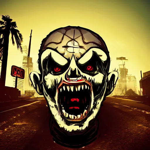 Prompt: zombie - head gta v game symbol, style of stephen bliss, urban apocalypse, icon, symbol, unreal engine, octane render