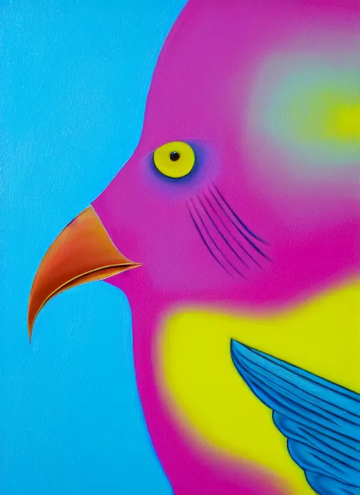 Image similar to a close up of a bird on a pink background, an airbrush painting by ronnie landfield, dribble, lyrical abstraction, airbrush art, ultrafine detail, matte background