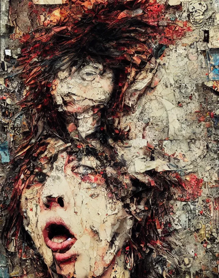 Prompt: selestial orgasm detailed analogue mixed media collage with canvas texture in style of conteporary art, punk art, hyperrealistic beautiful face, photorealistic, expressionism, masterpiece, perfect composition, spectacular quality, intricate oil details