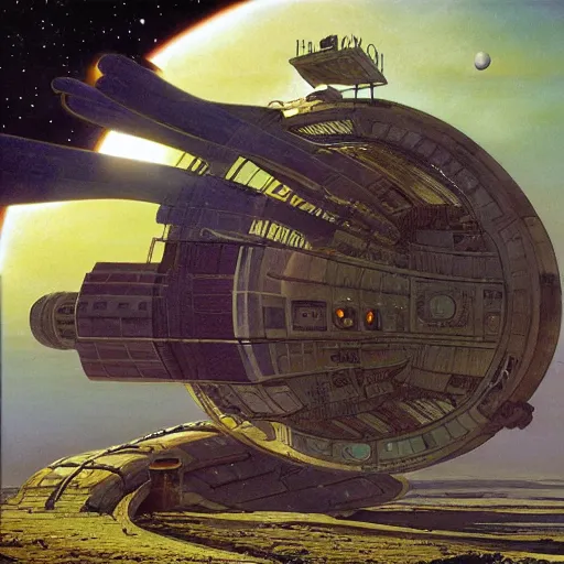 Prompt: abandoned space station, peter elson, tony roberts, jim burns, chris foss, angus mckie