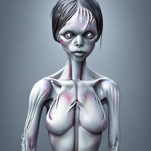 Image similar to a wet alien girl, perfect anatomical body, voluminous, high quality render, photorealistic digital painting, 3 d sculpture