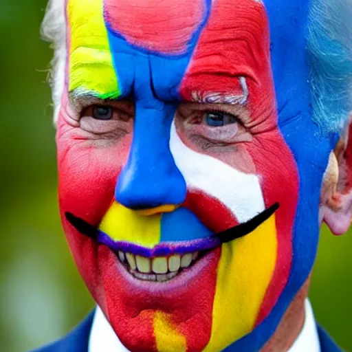 Image similar to Joe Biden with colorful clown makeup all over his face