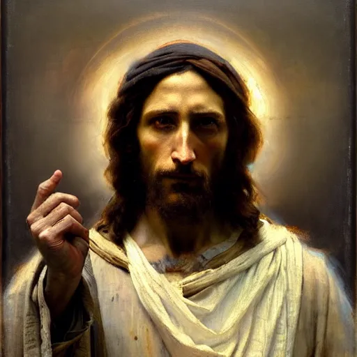 Image similar to photograph imax and solomon joseph solomon and richard schmid and jeremy lipking victorian loose genre loose painting full length portrait painting of jesus