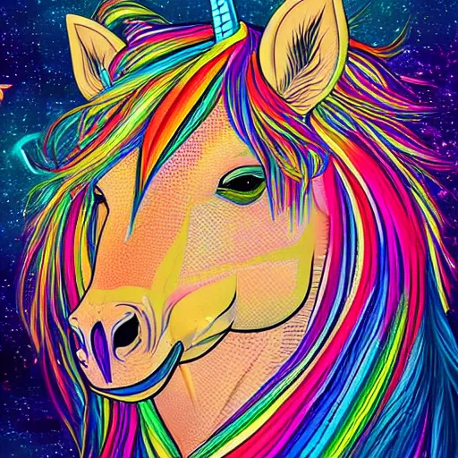 Prompt: a technicolor portrait illustration of a unicorn in geometric kaleidoscopic colors trending on artstation 4 k intricate extremely detailed digital art