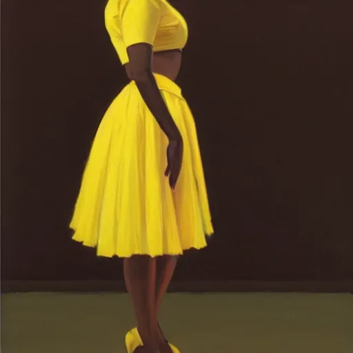 Prompt: african american woman wearing a yellow tutu, portrait artwork by jack vettriano h 6 4 0