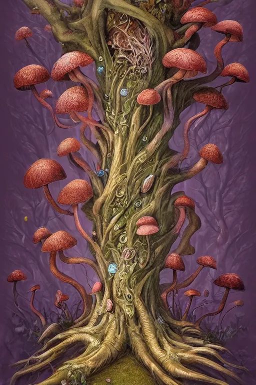 Prompt: a beautiful digital illustration painting of a detailed fantasy tree trunk and roots, mushroom, flowers by by wayne barlowe, peter mohrbacher, kelly mckernan. 8 k resolution trending on artstation concept art digital illustration