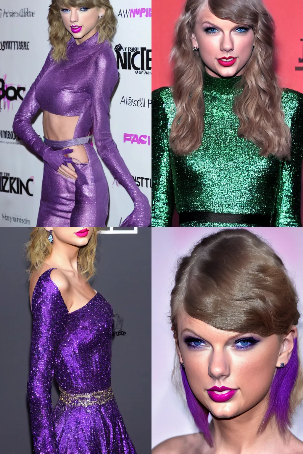 Prompt: Taylor Swift with purple skin