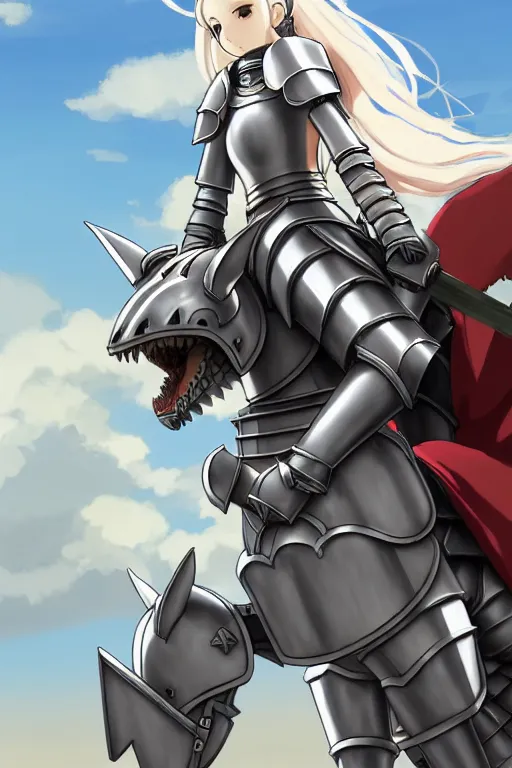 Image similar to a full body of the female knight riding a heavy armored giant cat, finely detailed features, closeup at the faces, perfect art, gapmoe yandere grimdark, trending on pixiv fanbox, painted by studio ghibli, akihiko yoshida