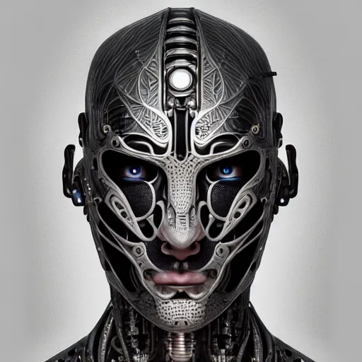 Image similar to ultra realist intricate detailed painting of a single attractive cyborg male, black scales on face and cyborg tech on body, symmetry accurate features, very intricate details, focus, high resolution, 4 k, artstyle alex ries and hiraku tanaka, award winning