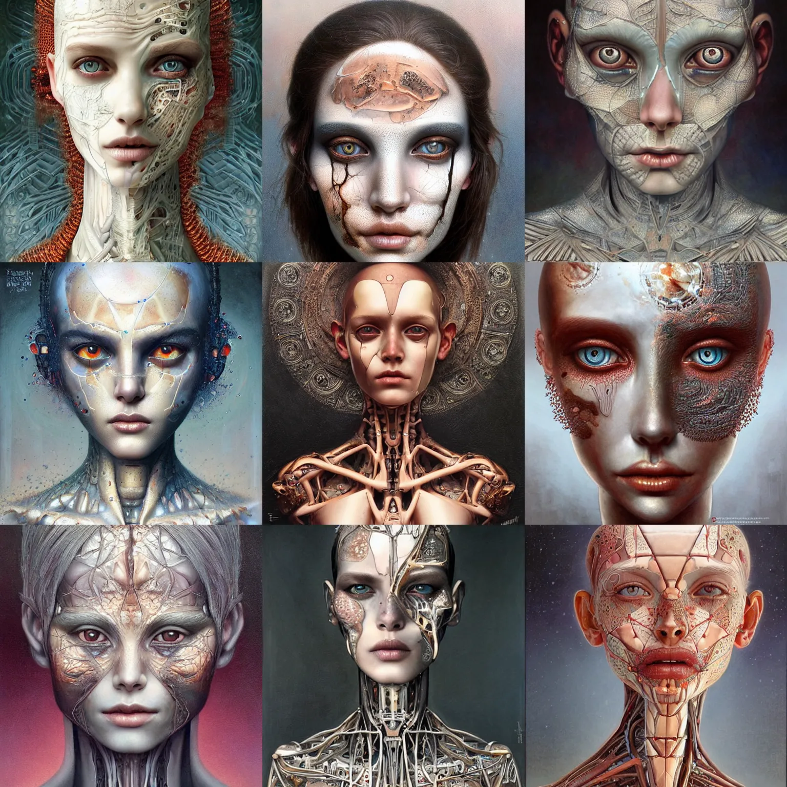 Prompt: humanoid robot, melting skin, highly detailed, expressive eyes, beautiful symmetric body, perfect proportions, highly intricate, art by tom bagshaw and alex gray