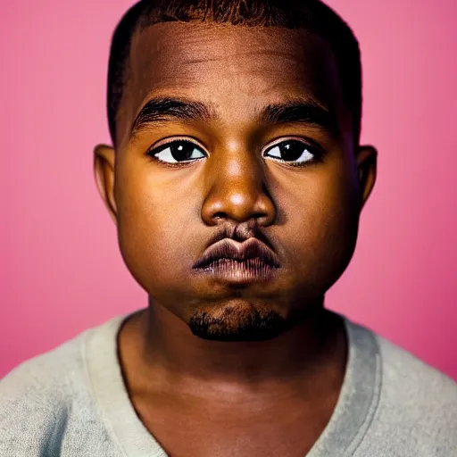 Image similar to the face of young kanye west at 9 years old, portrait by julia cameron, chiaroscuro lighting, shallow depth of field, 8 0 mm, f 1. 8