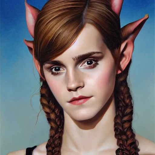 Prompt: Studio portrait of Emma Watson as an elf, Karol Bak, Greg Hildebrandt