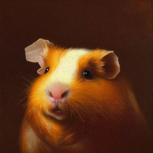 Prompt: anthropomorphic guinea pig proudly posing for a portrait, painted by rembrandt intricate ultra detailed painting atmospheric lighting golden hour