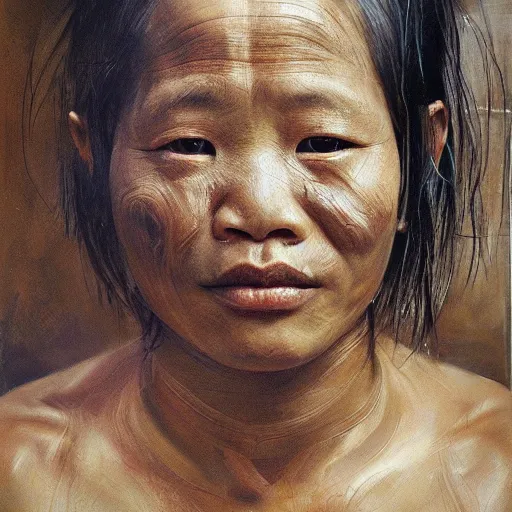 Image similar to high quality high detail painting by jenny saville, hd, old kalimantan kayan people, photorealistic lighting