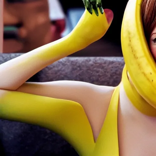 Prompt: a banana woman that has the face of emma stone on it, dalle 2 reference