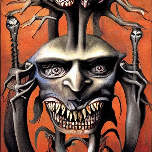 Prompt: the demon child raised by jesuit disciples, digital painting masterpiece, by h r giger and hannah hoch and ed roth and denys cowan