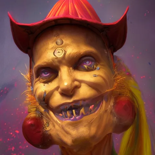 Image similar to a dmt jester wearing a fool's cap, hyperspace, huggy wuggy from poppy playtime video game, fullbody, ultra high detailed, oil painting, greg rutkowski, charlie bowater, yuumei, yanjun cheng, unreal 5, daz, hyperrealistic, octane render, rpg portrait, dynamic lighting, fantasy art, beautiful face