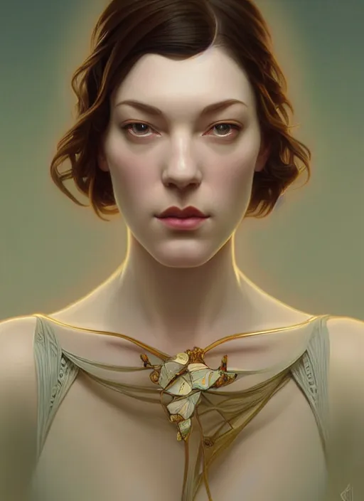 Image similar to symmetry portrait of stoya, intricate, elegant, highly detailed, digital painting, artstation, concept art, smooth, sharp focus, illustration, art by artgerm and greg rutkowski and alphonse mucha, 8 k