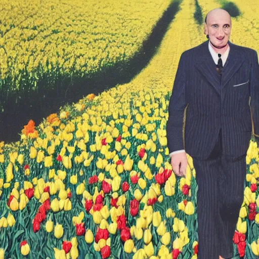 Prompt: photo of herbert butros khaury as singer tiny tim, tiptoeing through the tulips, walking on tiptoes