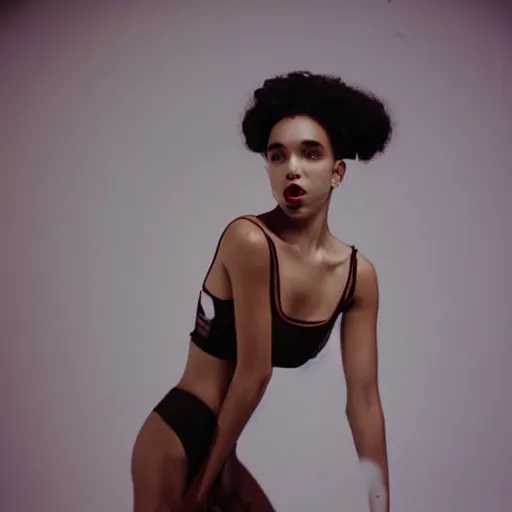 Image similar to realistic! photoshoot for a new heliot emil lookbook, color film photography, starring fka twigs, in style of tyler mitchell, 35mm