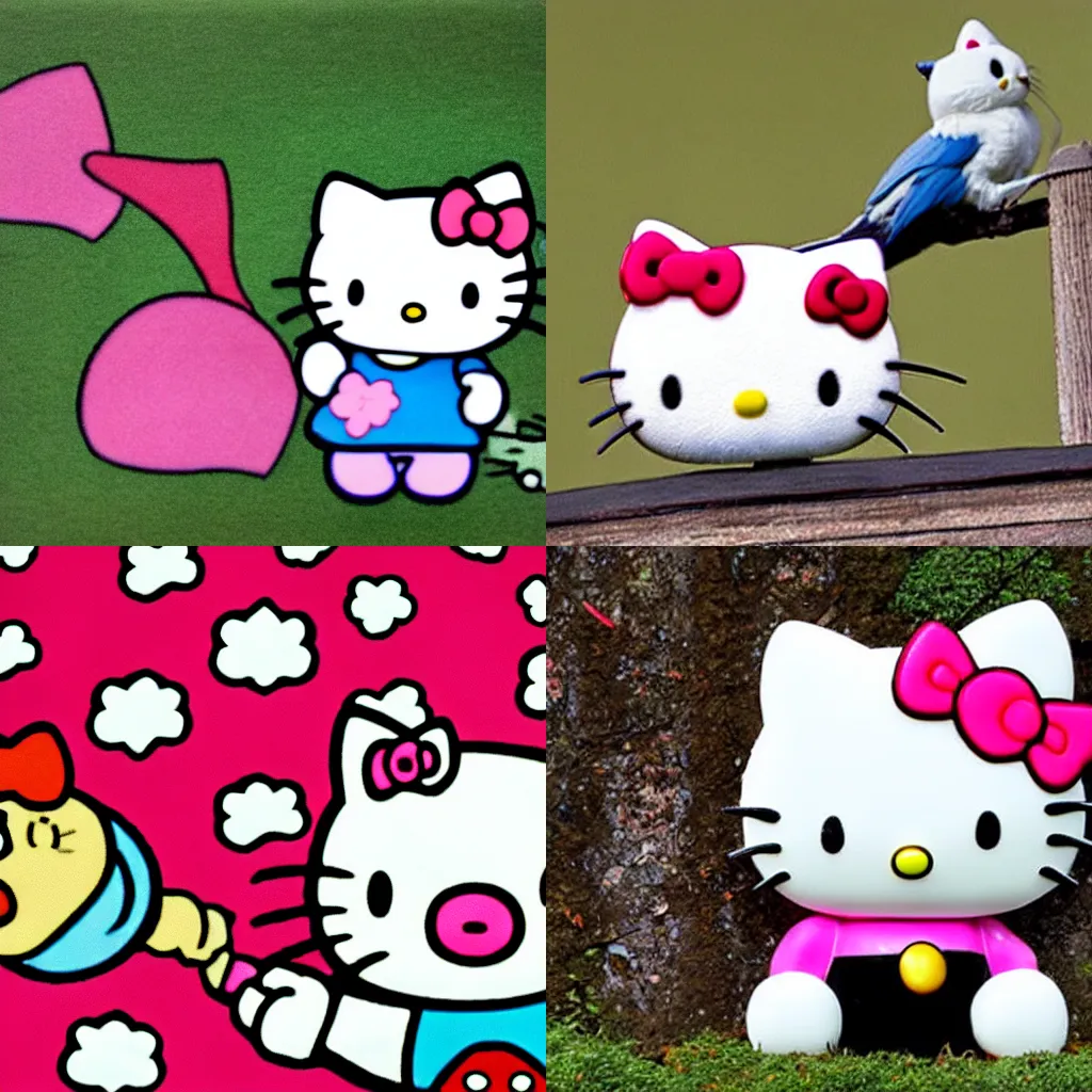 Prompt: Hello Kitty eating a bird